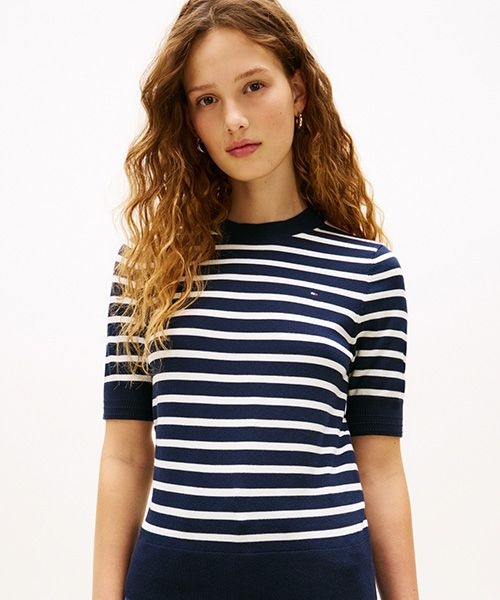 타미힐피거 TOMMY HILFIGER 코튼 저지 반팔 스웨터 T22G1KTO065WT20A5 366733