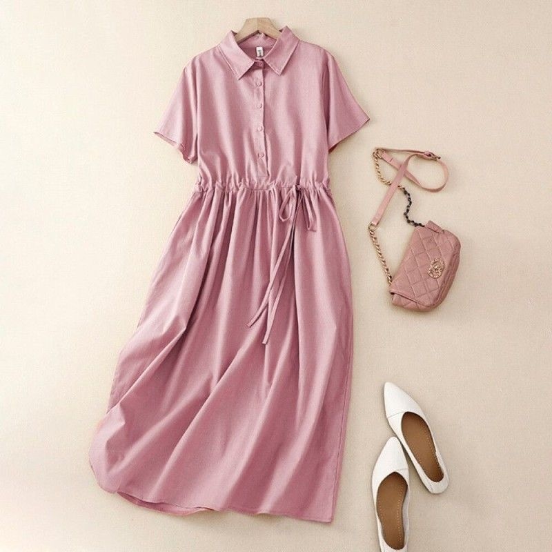 허그허그 / 마렌즈 카라 코튼린넨 솔리드 컬러 원피스 3085228