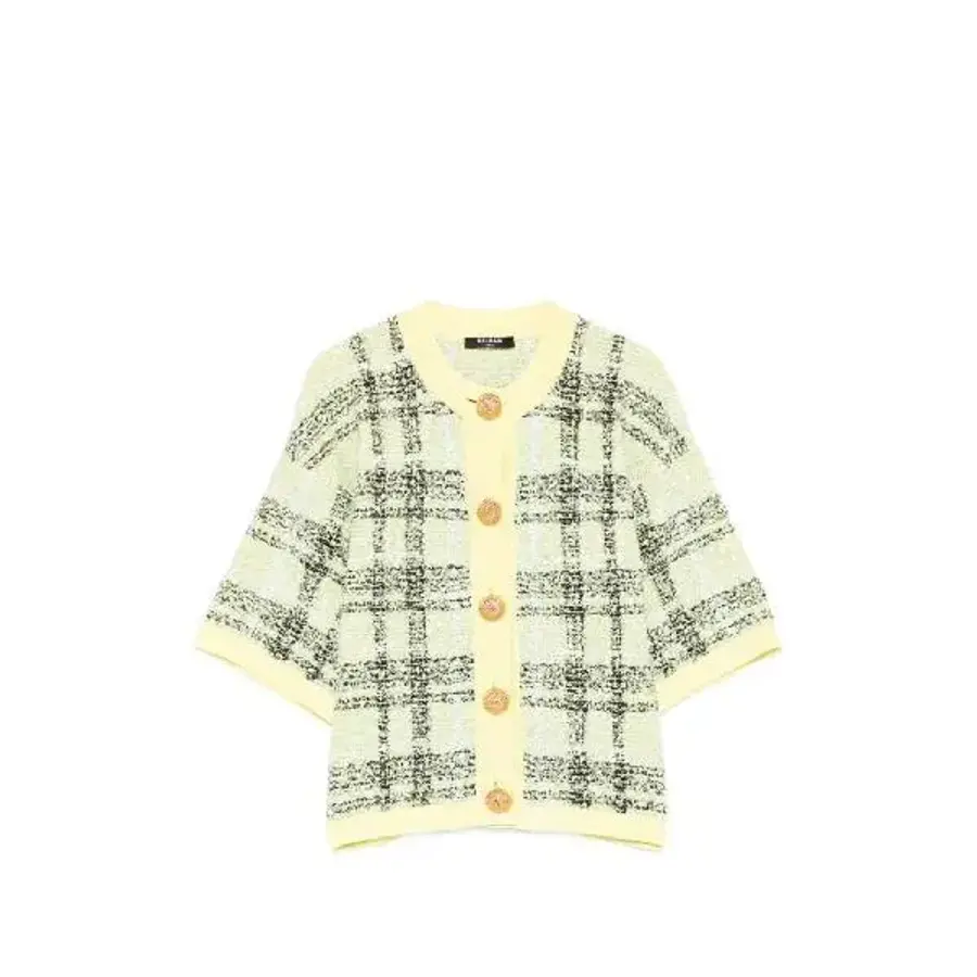 발망 buttoned check tweed cardigan GF1SB230KJ56 T