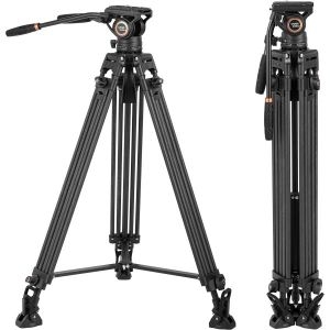 헤드 Cayer BV25LH 비디오 삼각대 시스템 74인치 탄소 섬유 전문가용 헤비 듀티 카메라 키트 유체 드래그 가