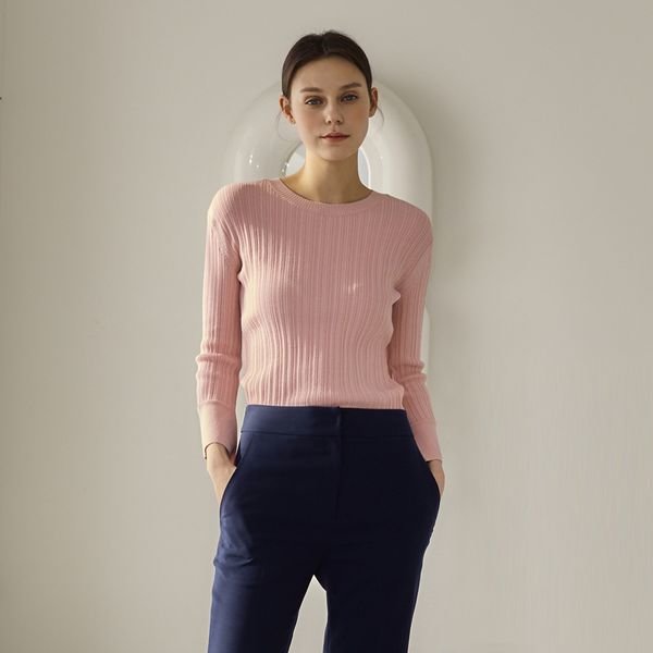 이앤씨(EnC) 라운드넥 골지 니트 ENKT92304B_이미지