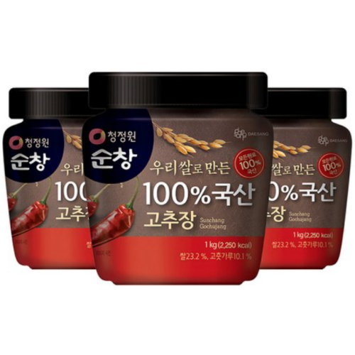 청정원 순창 우리쌀로 만든 100% 국산 고추장 1kg (3개)_이미지