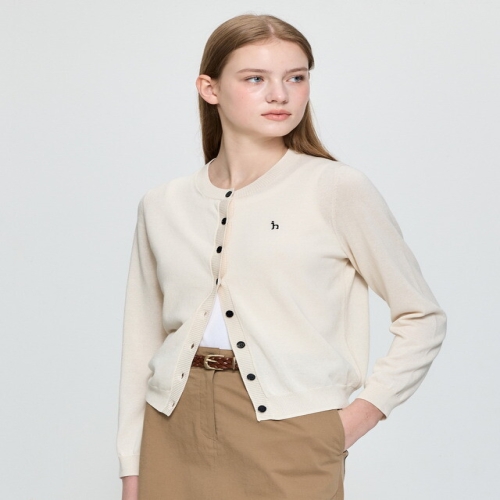 LF 헤지스레이디스 여성 린넨 블렌드 라운드넥 긴팔 가디건 HSSW5C601 (IV, 아이보리)_이미지