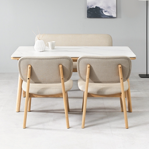 헤닝 마이홈 낮은 원목 통세라믹 식탁 1400 (의자2개+벤치1개)_이미지