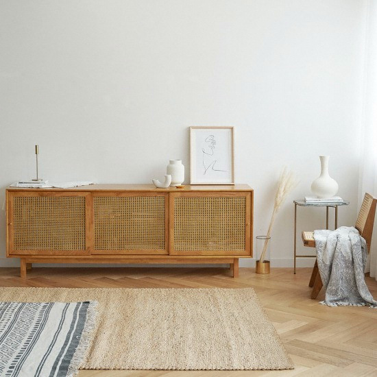 마루이 킨홈 라탄 원목 높은 거실장 2000_이미지