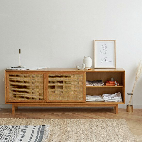 마루이 킨홈 라탄 원목 높은 거실장 2000_이미지