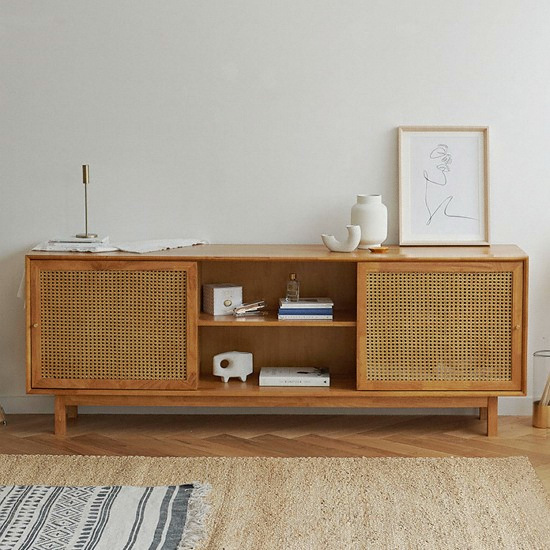 마루이 킨홈 라탄 원목 높은 거실장 2000_이미지