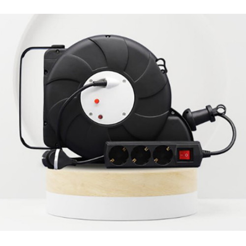 러그박스 3구 부착형 오토릴선 블랙 (15m + 2m)_이미지