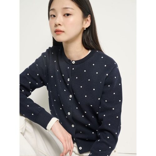 빈폴레이디스 여성 코튼 라운드넥 도트 카디건 네이비 BF615AC03R