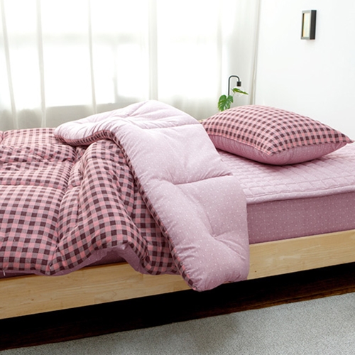 이블랑 유니체크 핑크 차렵이불 베개세트 (슈퍼싱글 SS)_이미지