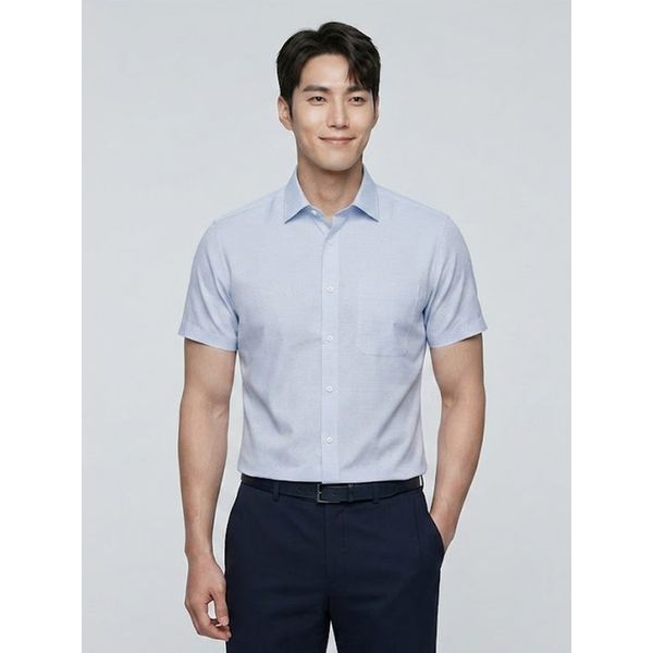 파크랜드 남성 네이비 가로무늬 스트라이프 반팔 드레스 셔츠-A6DS2210627A