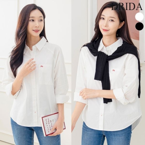 드리다 여자 봄 가을 자수 루즈핏 빅사이즈 흰색 긴팔 박스 남방 셔츠 40-50대 미시 중년 여성 엄 204308