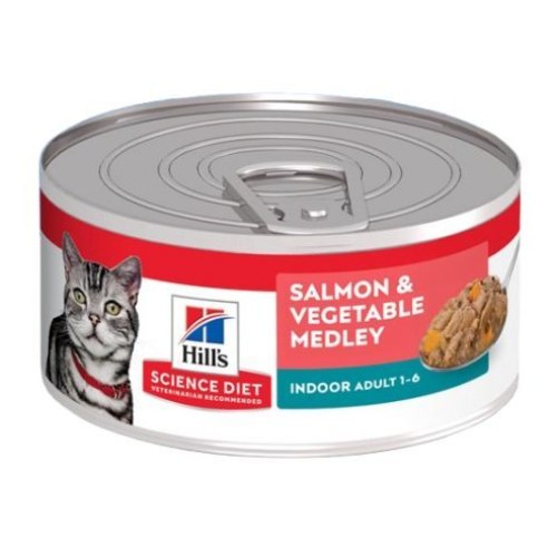 힐스 사이언스 다이어트 캣 어덜트 인도어 살몬&베지터블 메들리 스튜 캔 156g