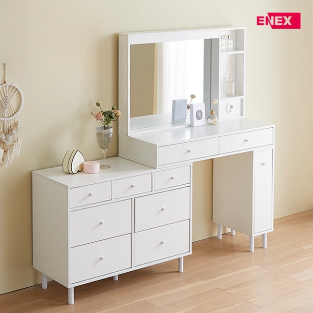 에넥스 스위트 3단7칸서랍 LED조명거울 확장형 화장대 1100_이미지