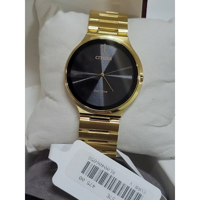 시티즌 SLIM Eco-Drive Stiletto Black Dial Gold Steel Mens AR3112-57E 475 SL.._이미지