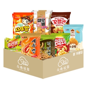 농심 종합 과자 M1호 16봉입 새우깡+먹태깡+포테토칩+빵부장소금빵+사또밥+홈런볼+쌀로별+꼬깔콘 각 2봉_이미지