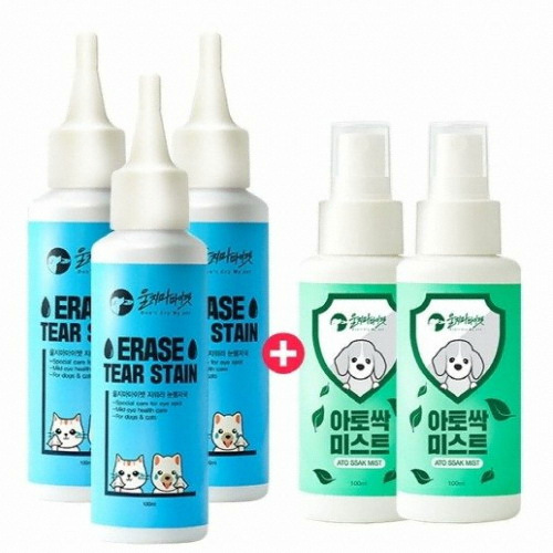 울지마마이펫 ㅤ지워라 눈물자국 100ml 3개 x 아토싹미스트 100ml 2개 (1개)_이미지