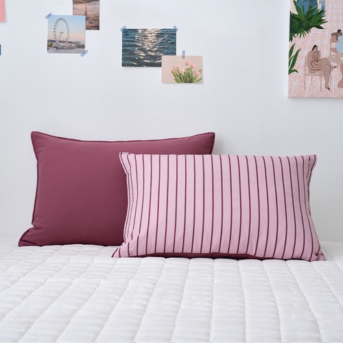 모던하우스 ON 아트에디션 베개커버 핑크 스트라이프+버건디 (70x50cm)_이미지