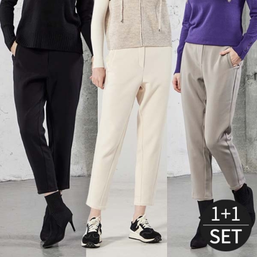 로코엘라 르벨 세미배기 크롭 핏 기모 슬랙스 1+1_이미지