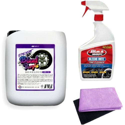디테일링썸 블러드퍼플 철분제거제 5L + 블랙매직 블리치 와이트 타이어 클리너 946ml + 타월 세트