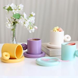 뭉툭 도넛 손잡이 커피잔세트 4COLOR