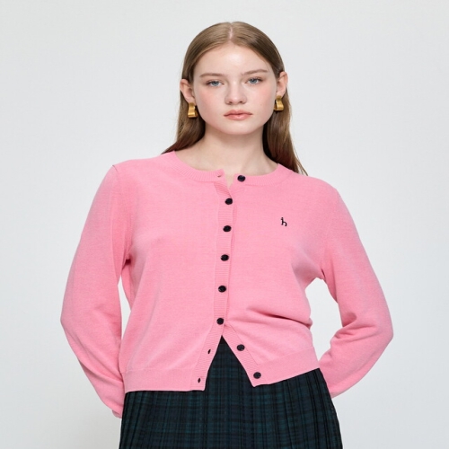 헤지스레이디스 여성 린넨 블렌드 라운드넥 긴팔 가디건 HSSW5C601 (P2, 핑크)_이미지