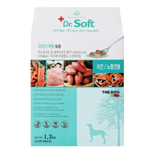 한국사료 더독 닥터소프트 치킨 노령견용 3kg (4개)