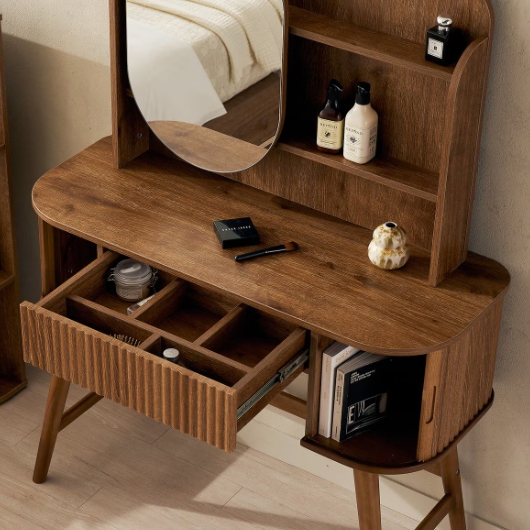 잉글랜더 바움 템바보드 라운드 고무나무 원목 수납 화장대 1000_이미지