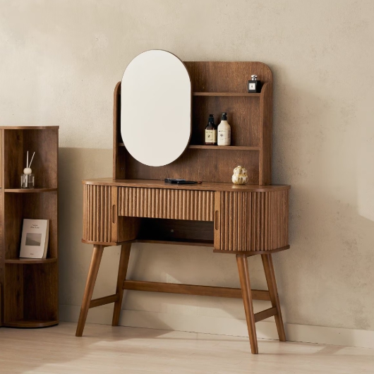 잉글랜더 바움 템바보드 라운드 고무나무 원목 수납 화장대 1000