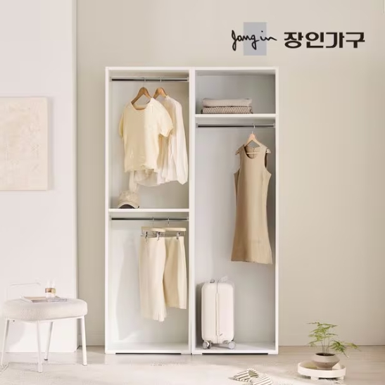 장인가구 클래드 드레스룸 600 1단 600 2단 행거 세트 1200