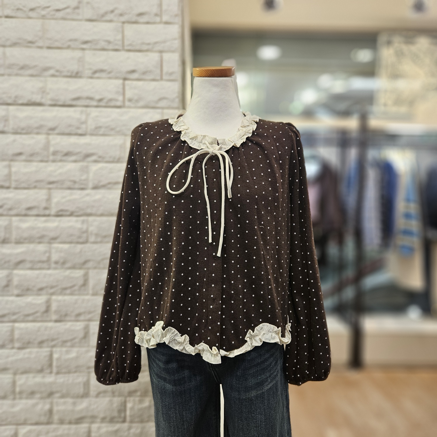트렌드컬렉션 도트 배색 셔링BL TRBL25N42