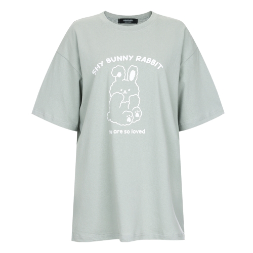 국산 여성 라운드넥 샤이토끼 반팔 면 티셔츠 ODA-WSH-20725-블랙