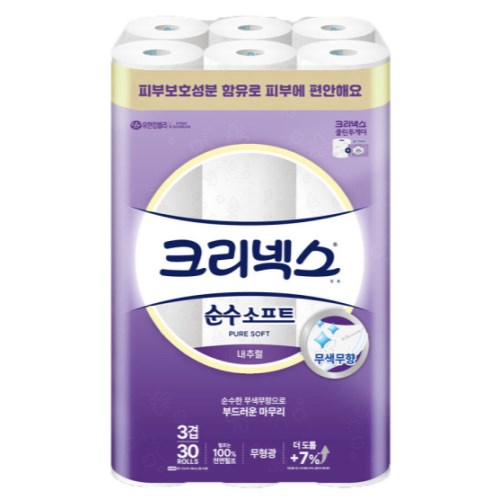 크리넥스 순수 소프트 내추럴 30m (30롤)이미지입니다. 누르면 해당 게시물로 새창이동합니다.