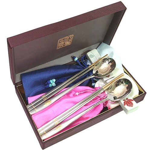 박씨상방 고급 샌딩거북이 금수저 세트 (비단주머니+수저받침대+고급보라 비단케이스)