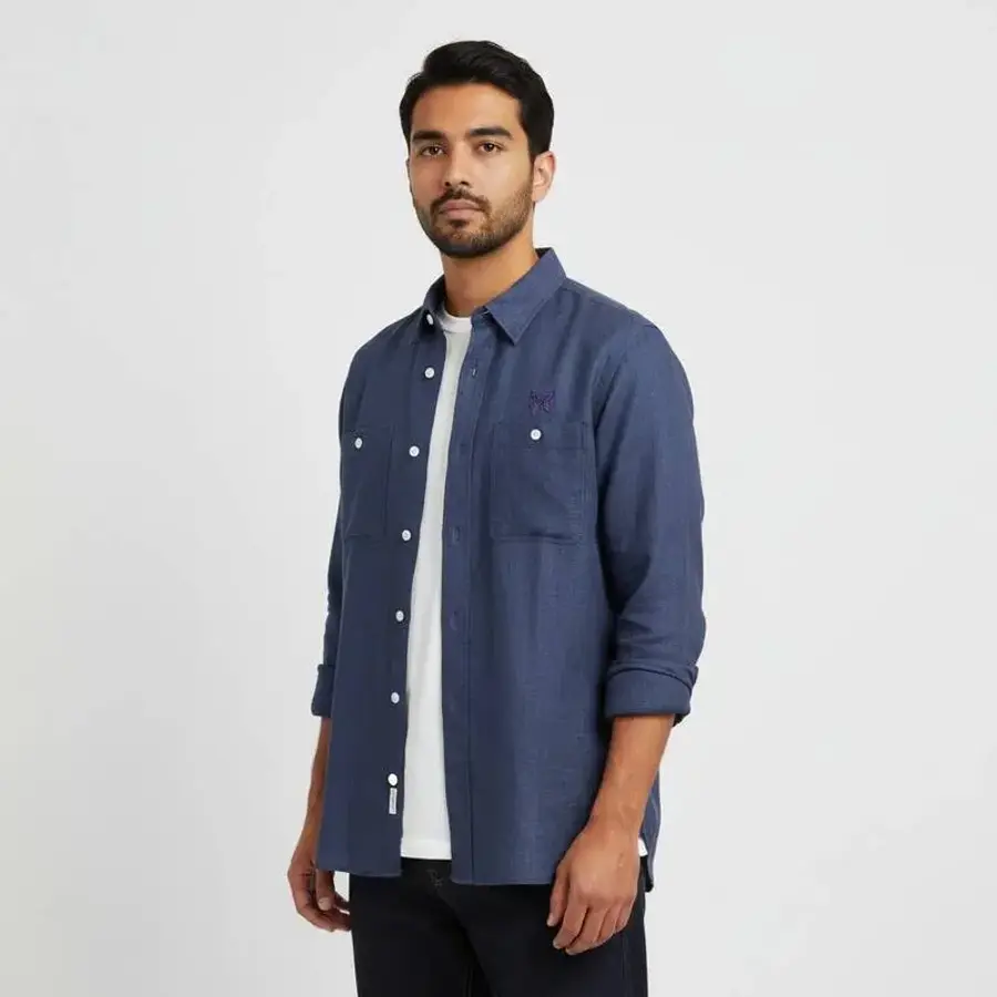 니들스 블루 샴브레이 린넨 워크 셔츠 QV291 BLUE 1425026