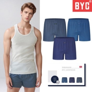 BYC 남성 사각팬티 프리미엄 순면 60수 투톤 패턴 박서 트렁크 3매입 278907