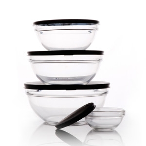 실리콘 뚜껑 강화 유리 믹싱볼 8P 세트쌀씻는통 베이킹 유리볼 세척 중탕볼