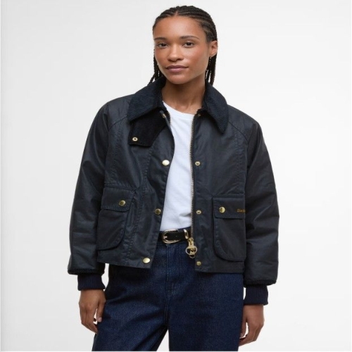 여성 네이비 Cropped Beadnell 왁스 자켓 URJU5F320N2