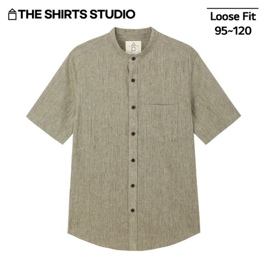더셔츠스튜디오 루즈핏 린넨혼방 차이나카라 반팔셔츠 (카키)_이미지