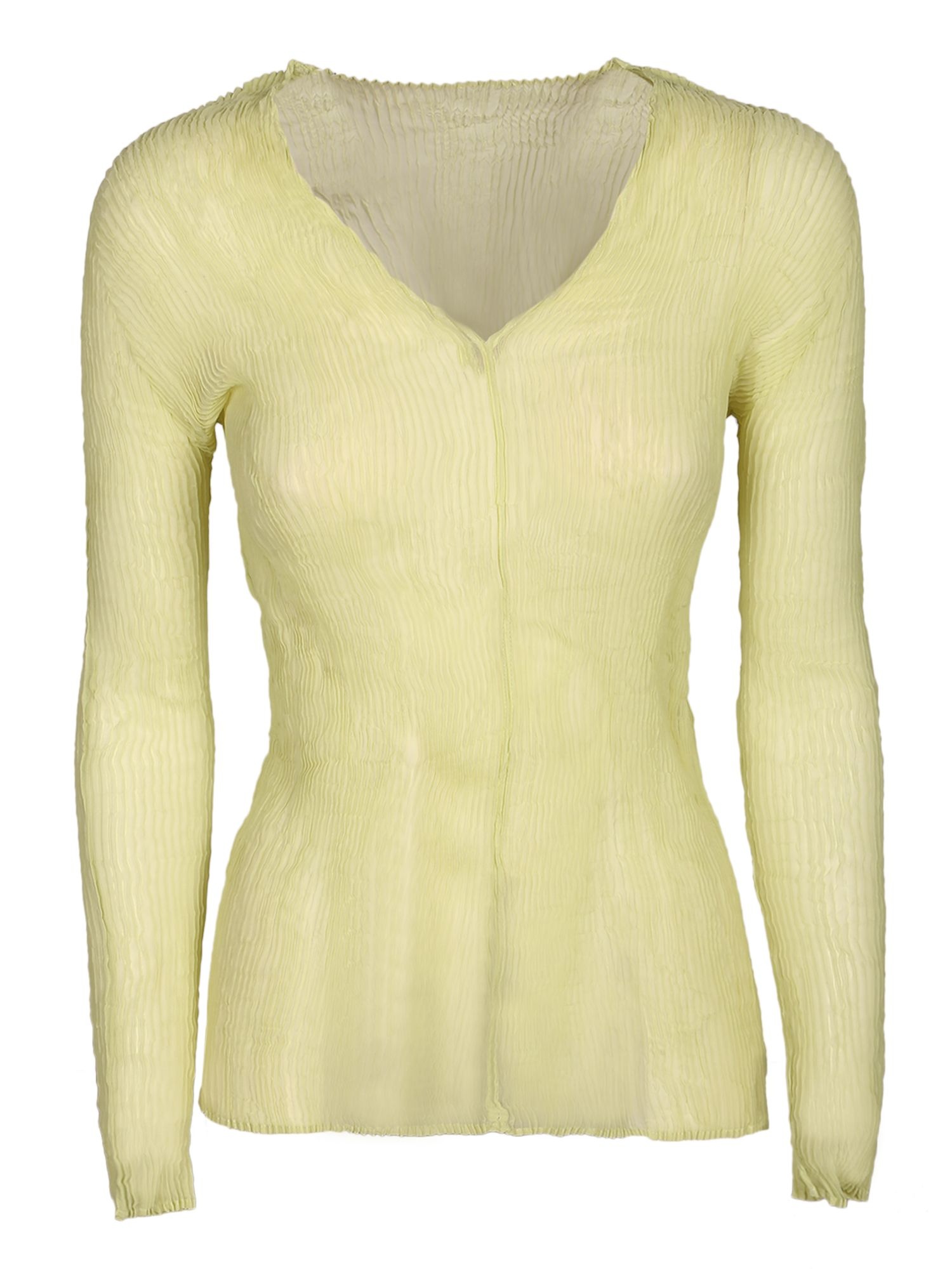 이세이미야케 Light chiffon fabric. Pleated design. V-넥라인. IM66FJ41361_이미지