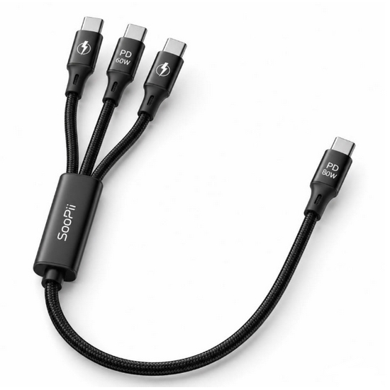 SooPii 수피 PD PPS 80W 3in1 올 C타입 동시 초고속충전 케이블 S07CC (0.3m)_이미지