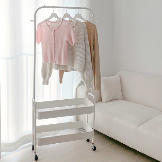 아이홈 이동식 화이트 바구니 2단 행거 700_이미지