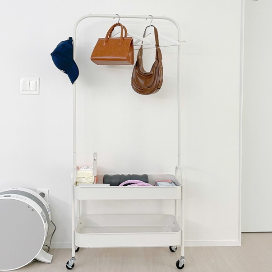 아이홈 이동식 화이트 바구니 2단 행거 700_이미지