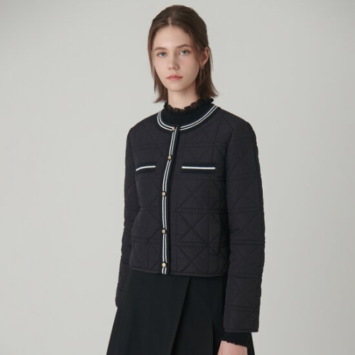 사틴 배색 라운드 퀼팅 자켓 패딩 S244B870_이미지