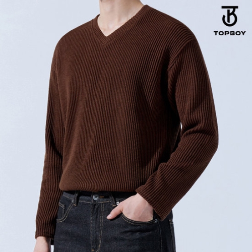  포시즌 골지 V넥 긴팔티 LW121