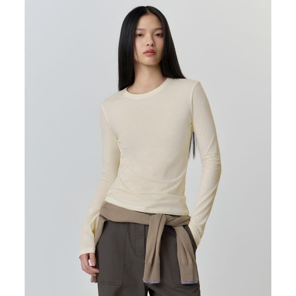 ltgt MUSINSA STANDARD WOMAN 우먼즈 시어 슬림 긴소매 티셔츠 버터 크림 MWFTL4A04-EC 120..