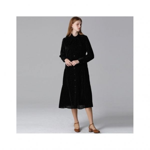  르오트 홈쇼핑방송/ 벨벳 번아웃 타이넥 원피스-사이즈 5588까지 798360