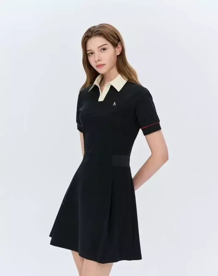 골프 여성 네이비 여성 로고 장식 반팔 원피스 HWDR6B901N3