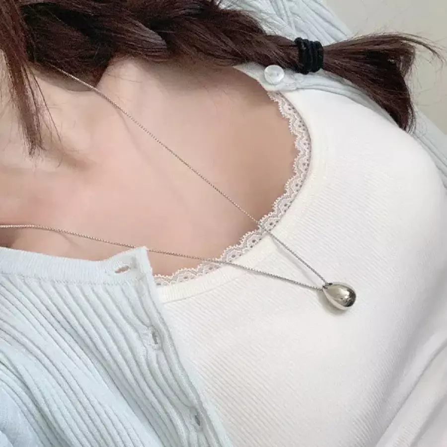 드롭 티타늄 스틸 롱 체인 목걸이 26N004