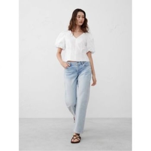 바나나 리퍼블릭 우먼 버블 슬리브 Seamed 포플린 탑 상의 화이트 10632119